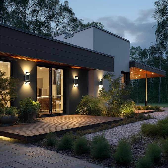 Motion Sensor Outdoor Wall Lights with 3 Lighting Modes, Dusk to Dawn Porch Light with Bulbs Include, IP65 Waterproof Modern Black Wall Sconce for Patio, Garage, Front Door