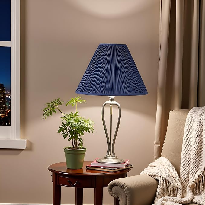 Aspen Creative 33170, Mushroom Pleated Traditional Dark Blue Spider Lamp Shade, 6-1/2" Top x 15" Bottom x 11" Slant