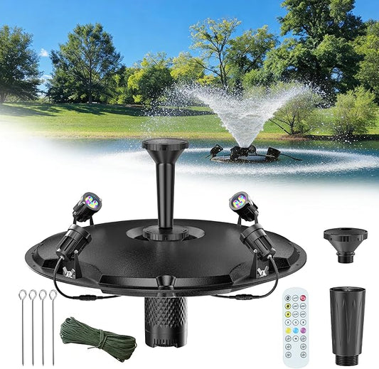 POPOSOAP Floating Pond Fountain With LED Lights, Pond Fountain Aerator Complete Kit with 1600GPH Water Pump 50FT Power Cord, 3 Spray Styles for Ponds, Pool, Lakes & Water Gardens P155