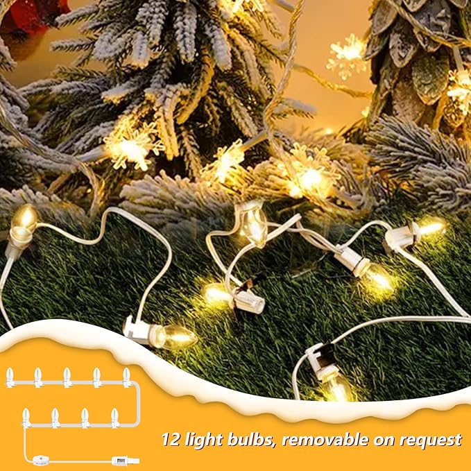 for Christmas Village Houses Craft Decoration LED Light Bulb C7 Cord Clip Lights Christmas Cabin Accessory Cord with 12 Led Light Bulb