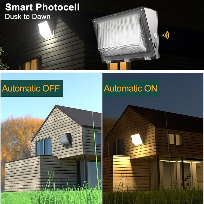 4Pack 200W LED Wall Pack Lights, 100-277v Dusk to Dawn with Photocell, 30000Lm 5000K Daylight IP65 Waterproof Outdoor Security Lighting, Energy Saving, ETL | 5-Year Warranty(Height:20~30ft)