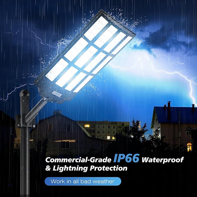 10000W Solar Street Lights Outdoor - Wide Angle Solar Lights Outdoor Motion Sensor, Commercial Parking Lot Light Dusk to Dawn, 7000K LED Street Light Heavy Duty IP66 Waterproof 2-Pack