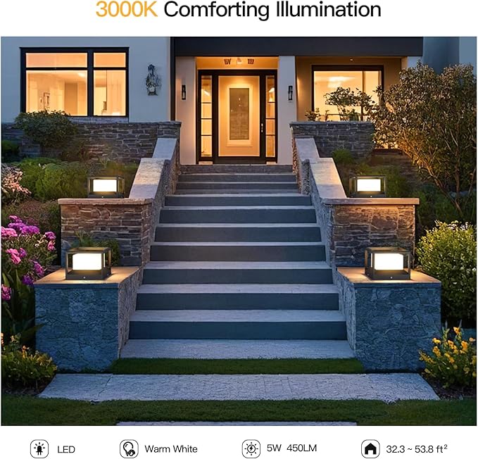 Outdoor Post Lights Hard Wired, Modern 9.1" Column Lights AC100-240V, Waterproof Pillar Lamp 3000K LED Landscape Lighting Fixture Fence Deck Cap Light for Outside Patio Garden Yard Illumination
