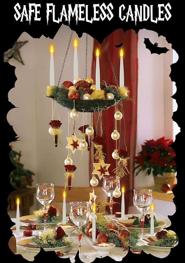 Christmas Decoration Floating Candles with Remote, 15 PCs Taper Flickering with 2-Key Remote, 3D Warm Light LED Flameless Candle Battery Operated Classic Taper Candle Set for Home Party Xmas Gift