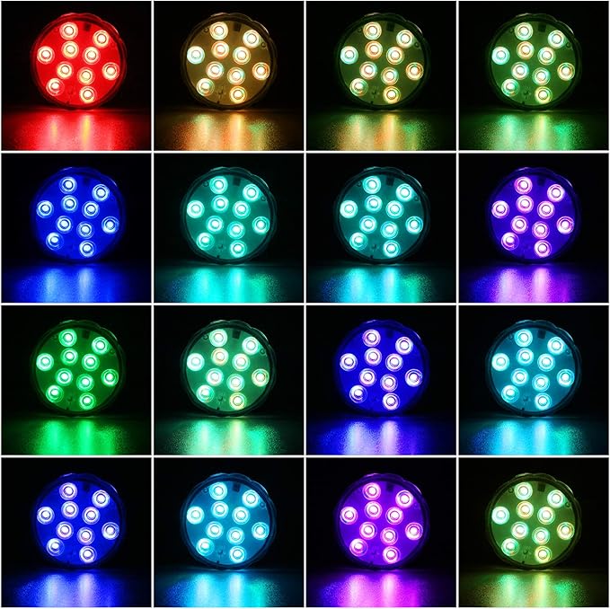 YiaMia Submersible Led Battery Operated Spot Lights with Remote, Decorative Fish Bowl Small Lamps for Aquarium Vase Base Pond Wedding Halloween Party (4 Pack)