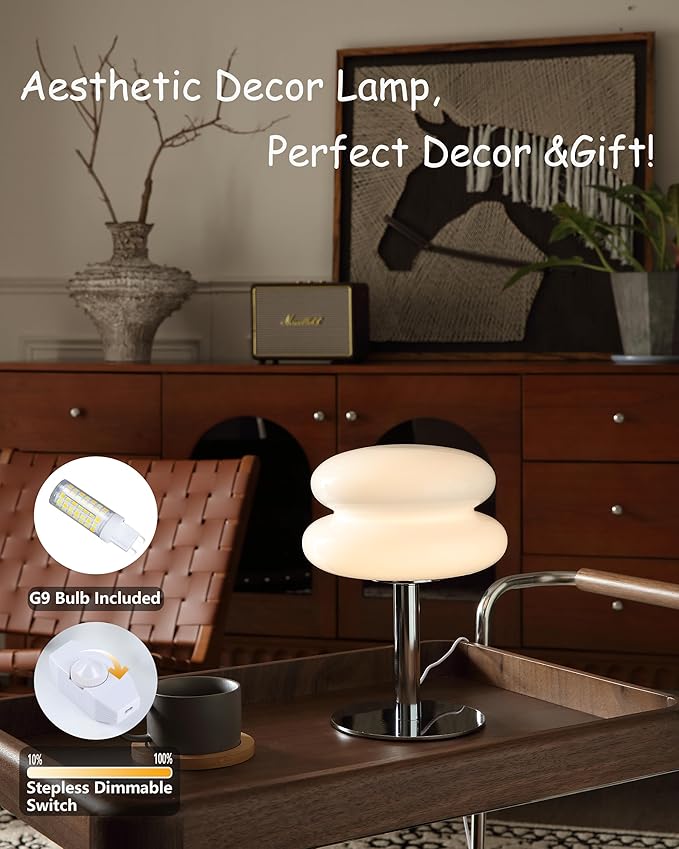 Mushroom Lamp Table Lamp for Night Stands,Mid Century Modern Desk Lamps for Bedroom, Vintage Dimmable Bedside Small Lamps, Cute Cool Home Room Aesthetic Decor for Living Room(White)