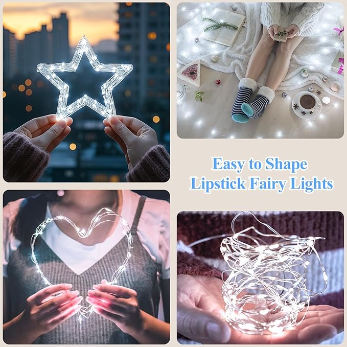 Lakumu 33FT 100LED Battery Operated Twinkle Lights Rechargeable, LED Fairy Lights with Timer & 8 Modes, Indoor String Lights for Bedroom, Dorm, Christmas Decoration, Parties, Wedding, Centerpiece