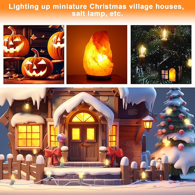 Accessory Cord with 12 Led Light Bulb, LED Light Bulb C7 Cord Clip Lights Christmas Cabin for Spring, Summer Party, Wedding, Patio Decorations,Christmas Village Houses Craft Decoration