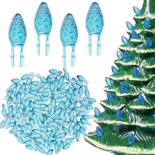 Boao 120 Pcs Ceramic Christmas Tree Replacement Lights Clear Plastic Flame Peg Bulbs Accessories for Ceramic Christmas Trees and DIY Projects(Blue,Small)