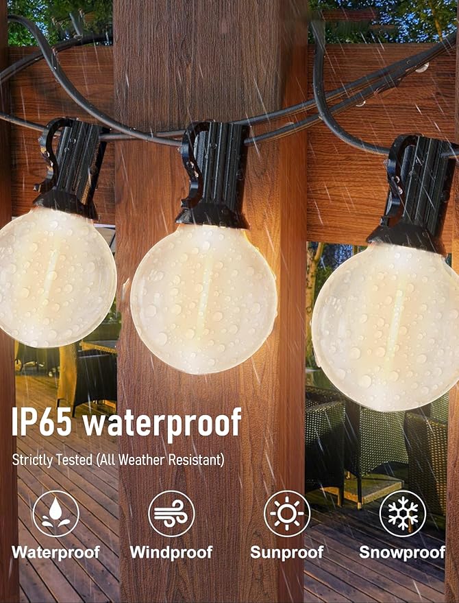 G40 25FT LED Outdoor String Lights,Frosted Patio Lights with 27 (2 Spare) Plastic Shatterproof Globe Bulbs,Connectable Outside Hanging Lights for Porch,Garden, Backyard,Wedding Decor