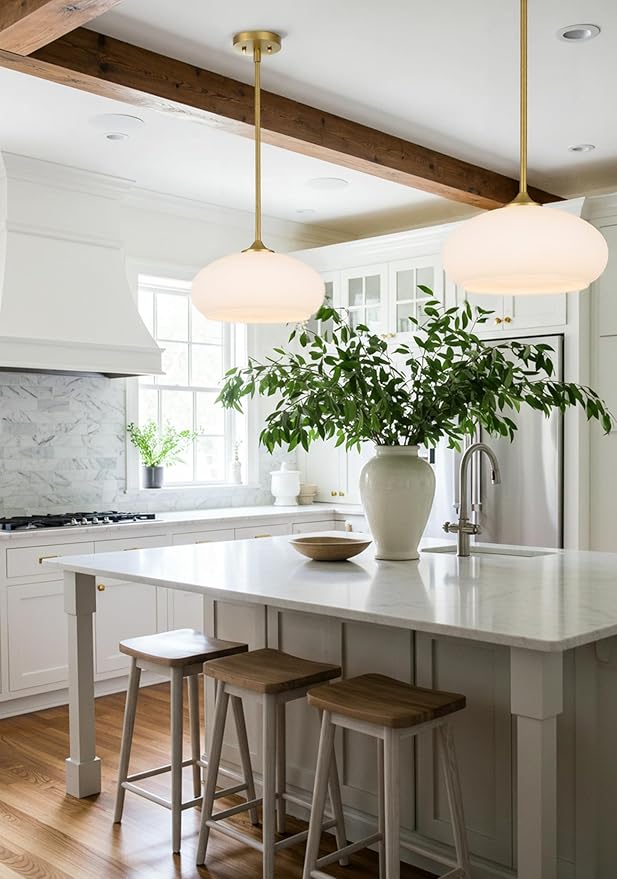 Juno Modern 1-Light Pendant Ceiling Light Fixture with Etched Opal Glass Shade for Kitchen Island, Hallway, Entryway, Passway, Dining Room, Bedroom, Balcony Living Room