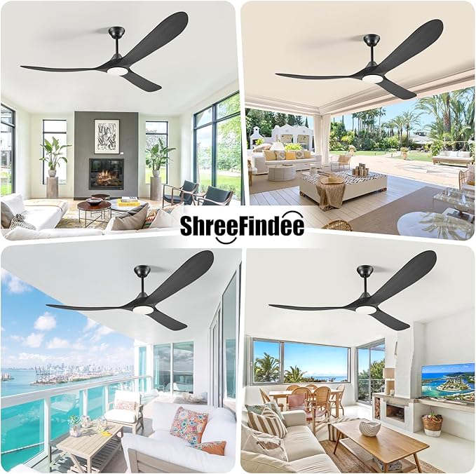70 Inch Black Outdoor Ceiling Fans for Patios with Light, Large Modern Wood Ceiling Fan with Light and Remote, Quiet Reversible Dc Motor, Propeller Indoor Exterior Ceiling Fan for Gazebo Garage Porch