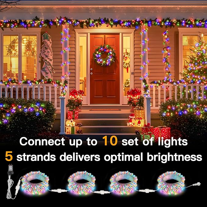 suddus Connectable Christmas Lights with Remote, Multicolor String Lights with Timer, 33ft 100 Led Fairy Lights Plug in for Xmas Tree, Bedroom, Dorm, Yard, Garden, Party, Indoor, Outdoor Decorations