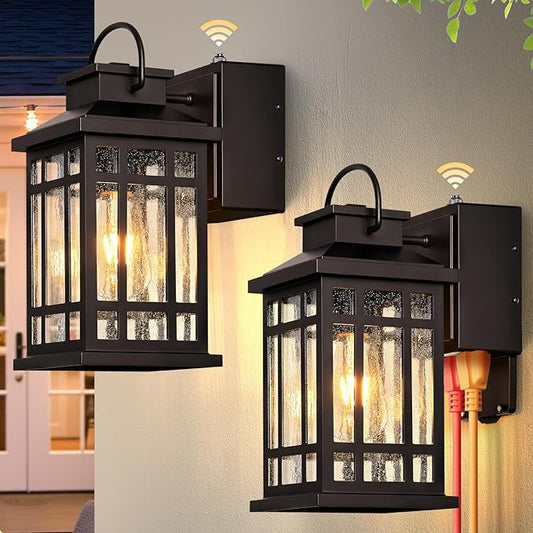 Outdoor Light Fixture Dusk to Dawn, Oil Rubbed Bronze Front Porch Lighting with GFCI Outlet, Modern Patio Lights Outdoor Waterproof and Anti-Rust, 2-Pack Outside Lantern Lights with E26 Sockt