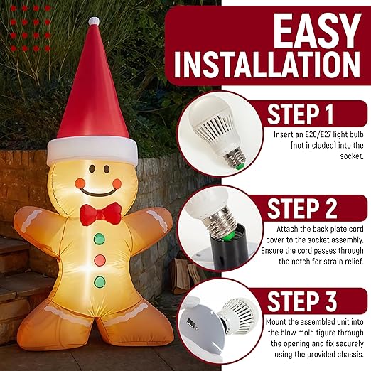 Blow Mold Light Kit Replacement with Switch, E26/E27 Cord with Two Fuse for Christmas Village Lights, Pumpkin Lights, Salt Lamps, Holiday Decorations (2 Pack)
