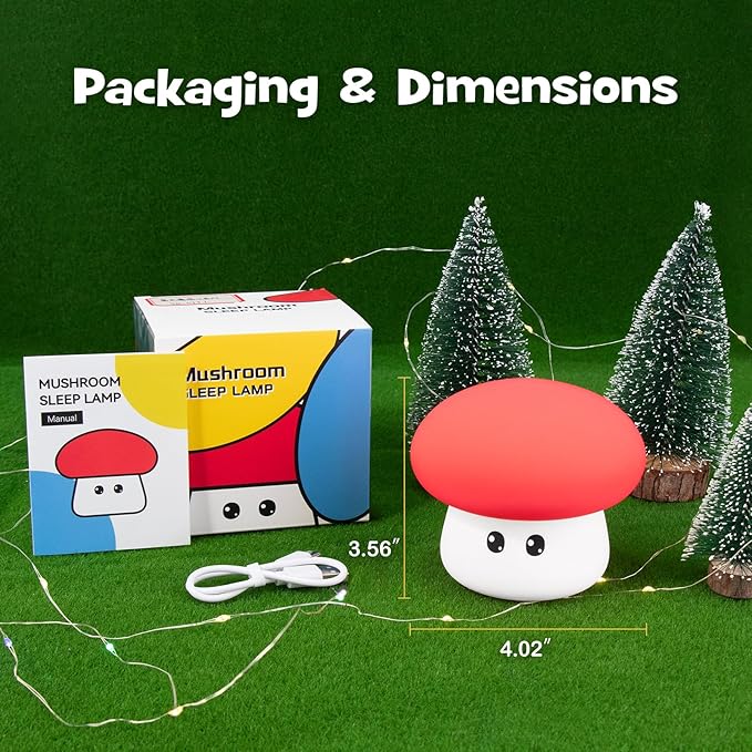 Squishy Big Eyes Mushroom Night Light with RGB Mode 3 Brightness Adjustable Nursery Breastfeeding Nightlight Cute LED Red Mushroom Lamp Rechargeable Silicone Touch Bedside Lamp for Bedroom Dorm Decor