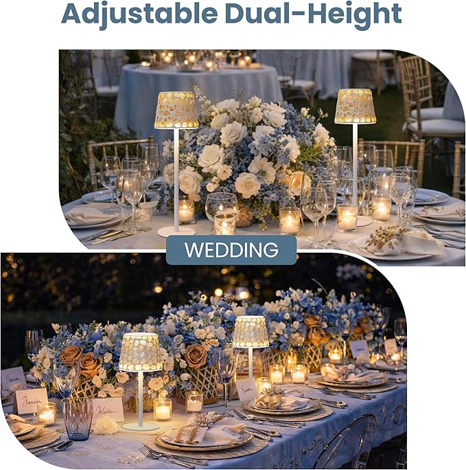 AELS Mosaic Rechargeable Lamps Cordless White Lamps Set of 2, 5200mAh Handmade Portable LED Touch Table Lamps, 3 Color Stepless Dimming Battery Powered Lamp, Wireless Lamp for Wedding Bedroom