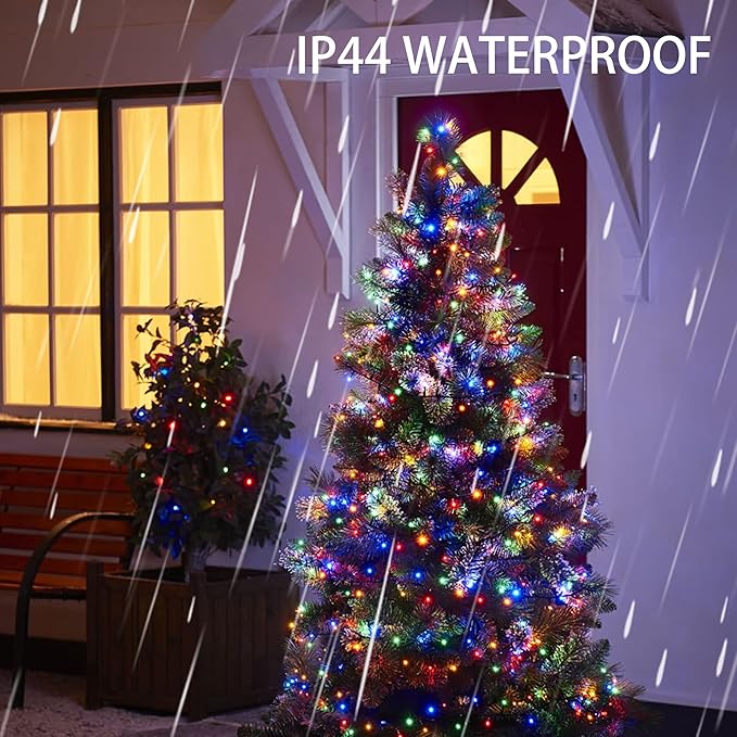 Dazzle Bright 300 LED Christmas String Lights, 100 FT Connectable Waterproof String Lights Green Wire with 8 Modes, Christmas Decorations for Indoor Outdoor Xmas Party Yard Garden (Multi Colored)
