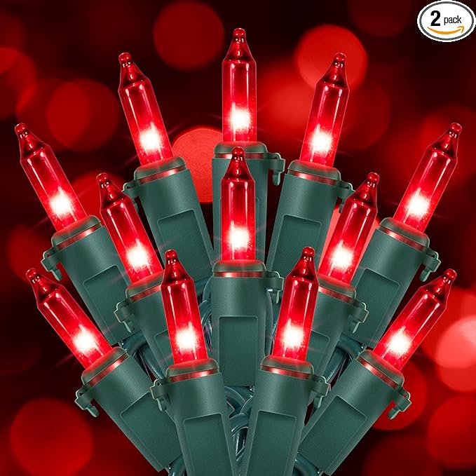 Hopolon Red Christmas Mini String Lights 2 Set 50Count 13Feet Incandescent Bulb Mini String Lights Waterproof for Indoor Outdoor Christmas Tree Garland Birthday Wedding Party Festival Decor,Red
