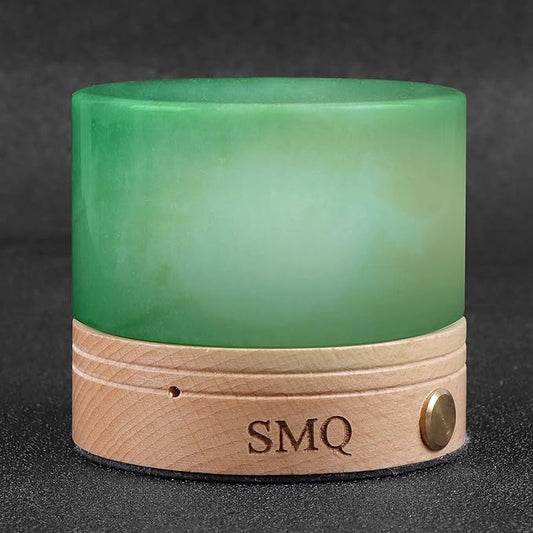 SMQ Green Aventurine Crystal Night Light with USB Charging Port,Handmade Polished Healing Crystal Stones Lamp Cylindrical Touch Night Light with Wooden Base for Living Room,Shelf,Office Decor