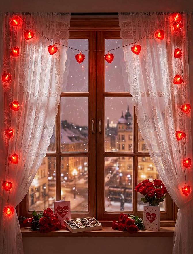 Valentines Red Heart String Lights Plug in, 8.5Ft Outdoor Valentine's Day Decorations Lights with 10 LED Red Heart Lights, Heart Fairy String Lights for Indoor Home Window Wedding Party Xmas Decor