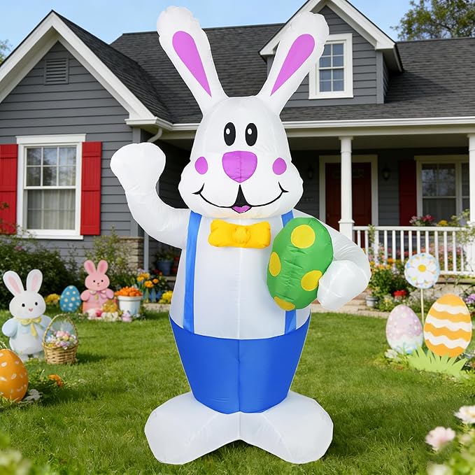 Dearsun 6.2FT Easter Inflatables Outdoor Decoration, Inflatable Bunny Blow up Outdoor Yard Decorations Giant Bunny Holding Easter Egg with LED Lights for Holiday Party Indoor Outdoor Décor