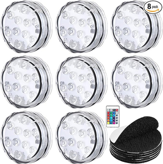 Retisee 8 Sets Boat Marine Waterproof LED Lights Battery Operated Punk Submersible Boat Interior Lights with Remote for Deck Fishing Courtesy, RGB Multicolor Changing