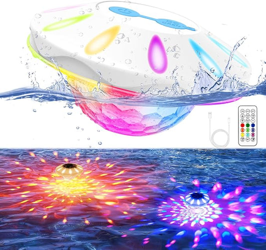 Floating Pool Lights(1 PACK), Upgraded Pool Lights with 6 Dynamic Lighting Effects, Rechargeable 4000mAh IP68 Waterproof Upper and Lower RGB Color Changing Light with Remote for Pond, Hot Tub 1 PACK