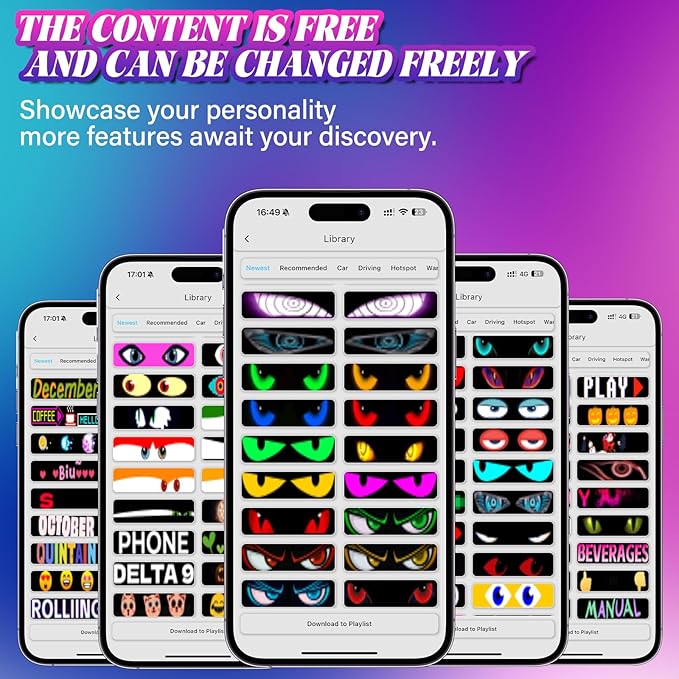 Devil Eyes Light for Car Windshield - 23.4"x4.7" Programmable RGB Accent Lights with APP Control, Custom Text & Music Sync - Easy Install Waterproof Warning Lights for Car, SUV, Truck (2-Pack)