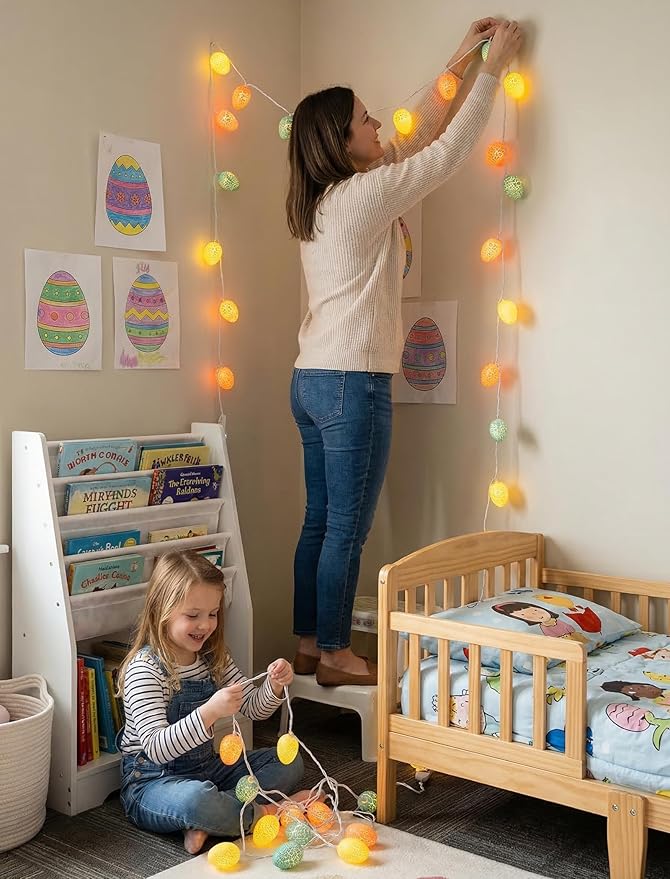 Easter Egg String Lights, 8.5Ft Easter Day Egg Lights with 10 LED Multicolor Eggs, Indoor Fairy String Lights Plug in Waterproof Connectable for Indoor Bedroom Patio Garden Spring Theme Party Decor
