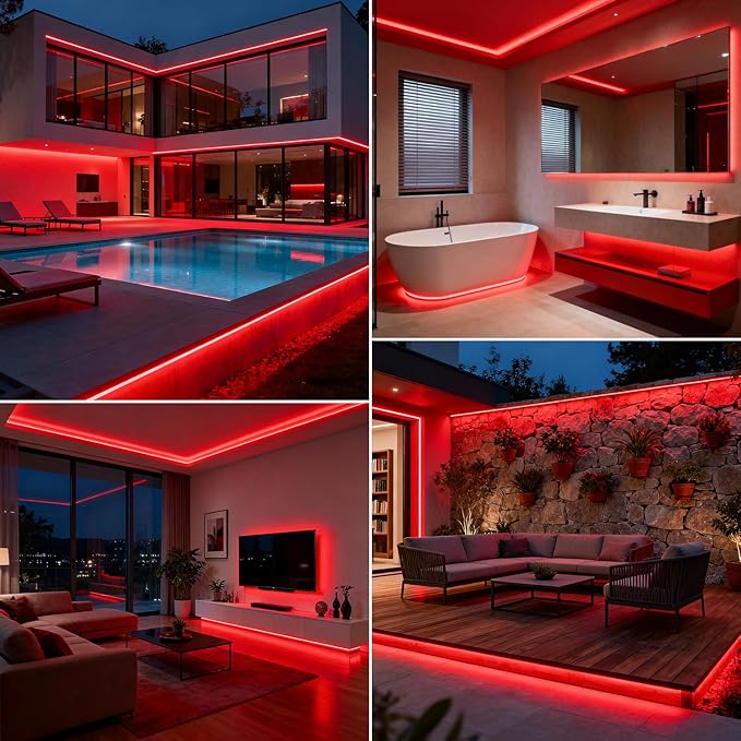 OMIKA Red 33FT COB LED Strip Lights Outdoor Waterproof, 3200 LED Plug in Strip Light PVC Casing Tape Light Flexible with Self-Adhesive Timer Dimmable for House Garden Camping DIY