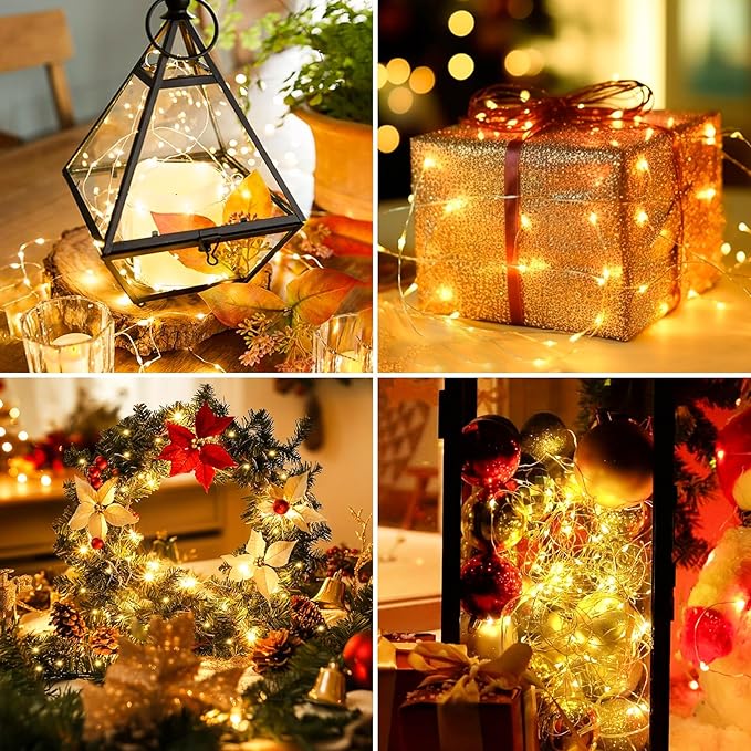 litogo 33FT 100LED Fairy Lights Battery Operated with Remote and Timer - 3 Pack IP65 Waterproof Outdoor Twinkle Lights, Copper Wire Indoor String Lights for Wedding Tree Christmas Decor, Warm White