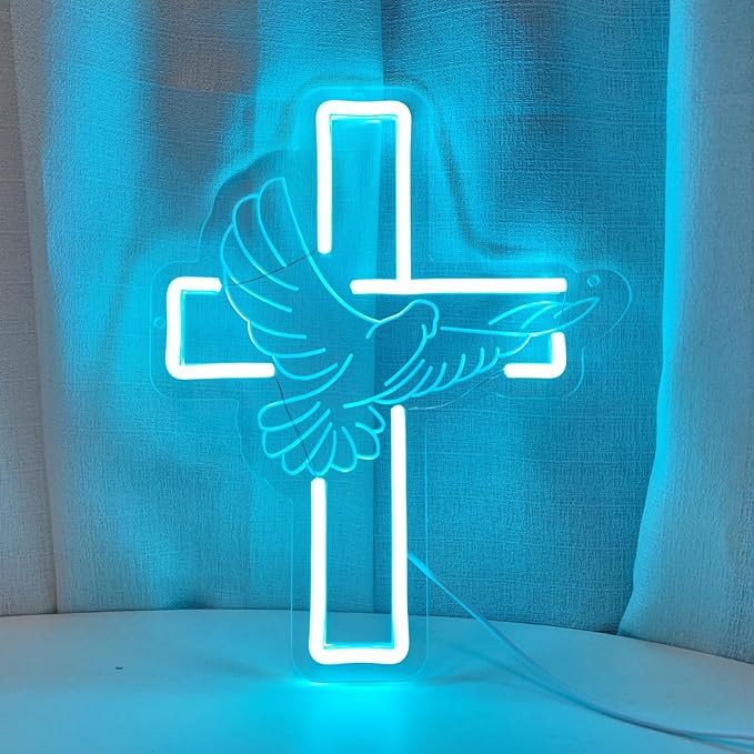 Jesus Cross Neon Signs, Cross Light Up Sign, Dimmable LED Neon Signs for Wall Decor Bedroom Home Room Party Decor, LED Neon Light for Wedding Christmas Easter Celebrations New Year, 30 * 24.62cm
