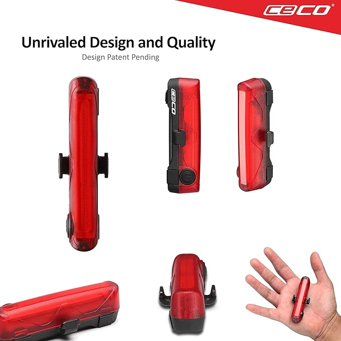 CECO-USA: 60 Lumen USB Rechargeable Bike Tail Light - Super Wide & Bright Model TC60 Bicycle Rear Light - IP67 Waterproof, FL-1 Impact Resistant - COB LED Red Safety Light - Pro Grade Bike Tail Light