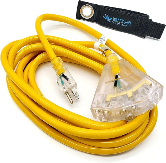 15 ft Outdoor Extension Cord Waterproof - 12 Gauge Heavy Duty Extension Cord 15 ft - Lighted Outdoor Extension Cords with Multiple Outlets - Watts Wire - 15' Grounded - extensiones electricas