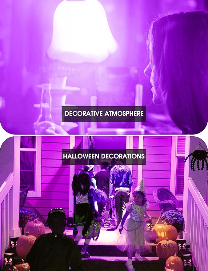 Purple Light Bulbs,4 Pack LED A19 Black Light Bulbs 9W (60 Watt Equivalent) E26 Base Party Decoration, Porch, Home Lighting, Holiday Lighting, Decorative Illumination Purple LED Bulb