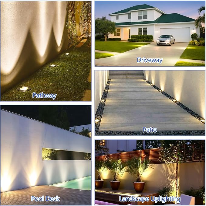 JESLED Low Voltage Landscape Lights, 6W LED Well Lights IP67 Waterproof, 3000K Warm White In-Ground Lights with Wire Connectors for Pathway, Deck, Patio, Yard, Garden (8 Pack)