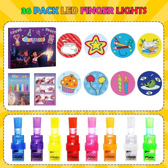 36 Pack Storybook Party Favors LED Finger Lights, Glow in The Dark Classroom Treasure Box Prizes, Kids Birthday Goodie Bag Stuffers School Rewards