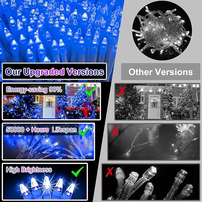 1500 LED 470FT Christmas String Lights Outdoor, 12 Pro Modes and Timer Memory & Brightness, Plug in Waterproof Clear Wire Twinkle Light for for Xmas Yard Tree Wedding Party Decor (Blue)