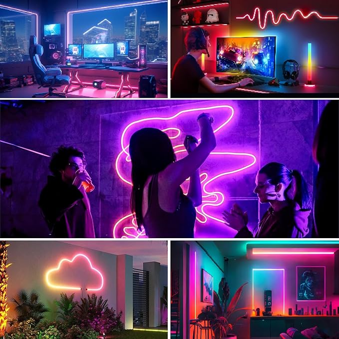 100FT Led Rope Lights,Flexible Neon Light Control with App/Remote,Multiple Modes,IP65 Outdoor Waterproof,Music Sync Strip for Bedroom