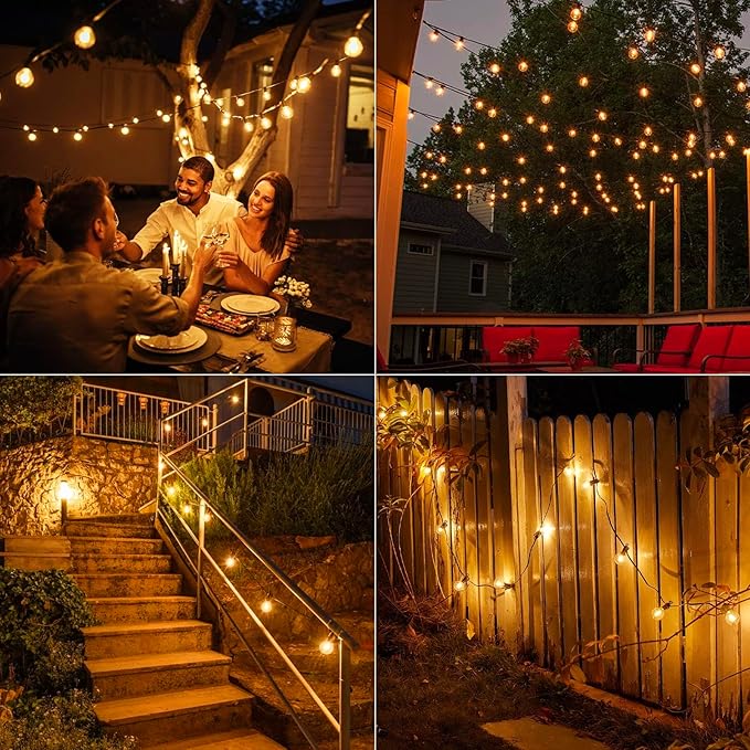 Outdoor String Lights – 50ft Connectable Patio Lights with 52 G40 LED Plastic Bulbs (2 Spare) Outside Vintage Hanging Light for Backyard Bistro Balcony Porch Party Wedding, E12, 2200K, Black