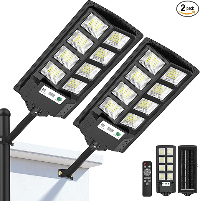 Solar Lights Outdoor, 6000K LED Solar Lights Outdoor Waterproof, Solar Flood Lights Outdoor with Motion Sensor and Remote Control, Solar Street Light Dusk to Dawn 2-Pack