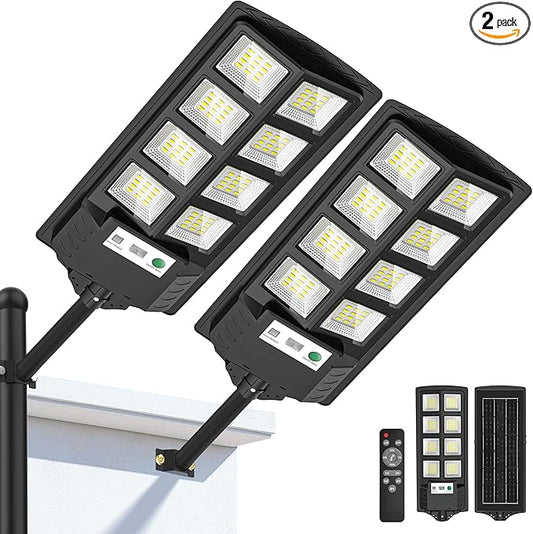Solar Lights Outdoor, 6000K LED Solar Lights Outdoor Waterproof, Solar Flood Lights Outdoor with Motion Sensor and Remote Control, Solar Street Light Dusk to Dawn 2-Pack