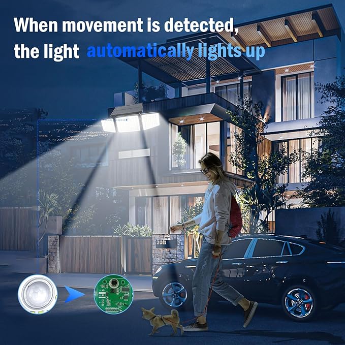 2500LM Solar Lights Outdoor with Motion Sensor,3 Head 270° Wide Angle Street Area Lights,IP65 Waterproof Security Lighting with 3 Modes(Non-Remote,3 Pcs)