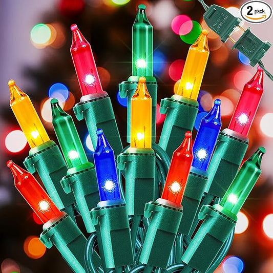 Hopolon 2 Pack 13ft 50 Clear Mini Xmas String Lights Green Wire Cord for Indoor/Outdoor Use, 120V End-to-End Connectable Decoration for Christmas,Tree,Wedding, Bedroom, Porch Decor(Multicolor)