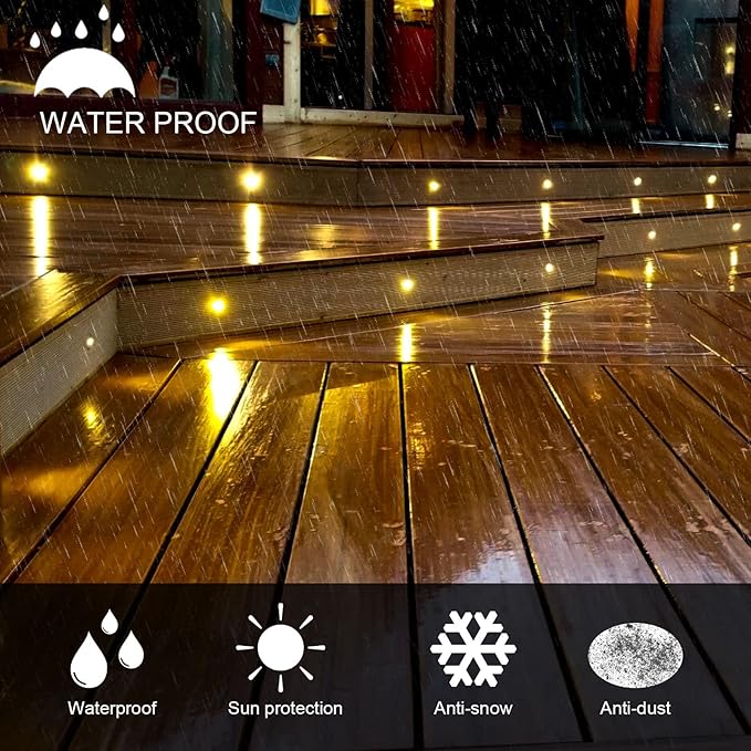 LED Deck Light Kits Warm White, Φ1.22 Recessed Step Light 16 Pack with Black Protective Shell, DC12V Low Voltage LED Deck Lighting, IP67 Waterproof Outdoor Stair Lights for Garden