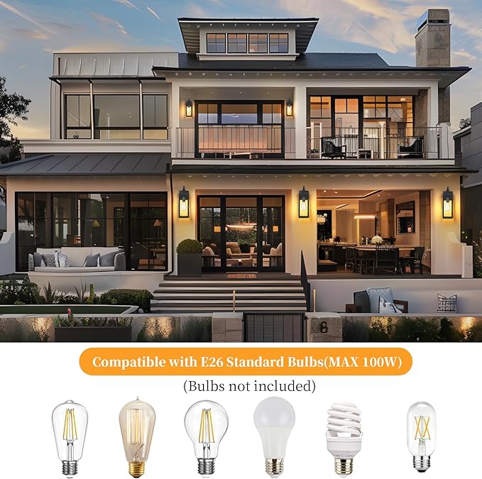 16'' Large Outdoor Wall Lights 2 Packs, Black Exterior Lighting Fixtures, Waterproof Outside Lights for House, Modern Outdoor Sconce Porch Light, Farmhouse Wall Lanterns for Front Door, Patio, Garage