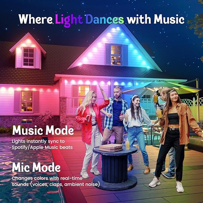 Fitop Permanent Outdoor Lights, 50FT RGB Smart Eaves Light for House, IP67 Waterproof LED Strip Light, Extendable Outdoor Decor Lights, Music Sync, App/Remote Control, Compatible with Alexa/Google