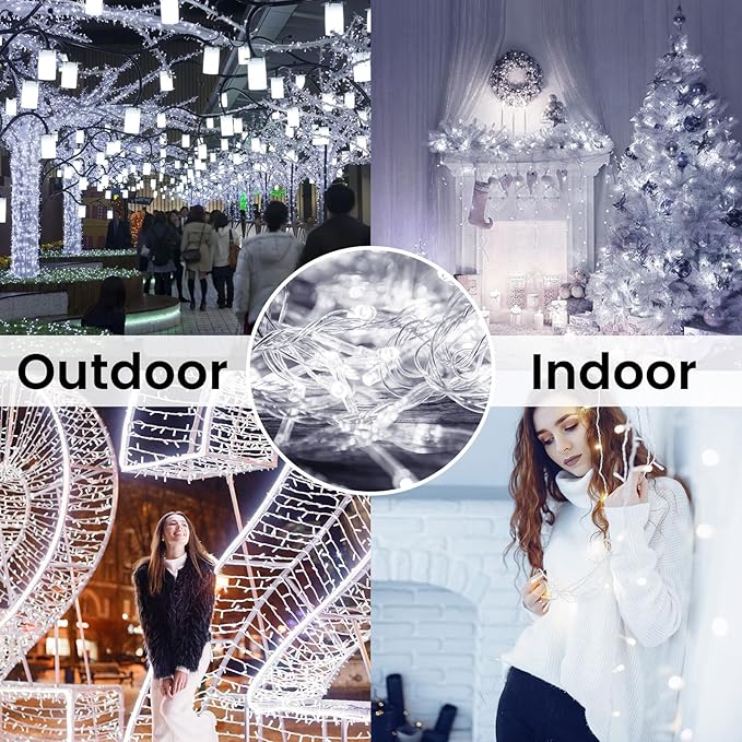 2 Pack Christmas String Lights Battery Operated with Timer, 66FT 200 LED Waterproof Twinkle Lights, 8 Modes Fairy Light for Indoor and Outdoor Bedroom Garland Tree Christmas Decorations (Cool White)