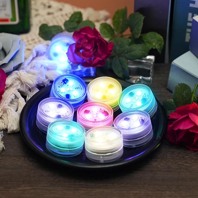 ALED LIGHT Submersible Led Lights with Remote,6 PCS Mini RGBW Pool Light,Waterproof Pond Tea Light,Underwater Lights,Suitable for Vases, Fish Tanks, Hot Tubs, Parties,Wedding,Halloween,Christmas Decor